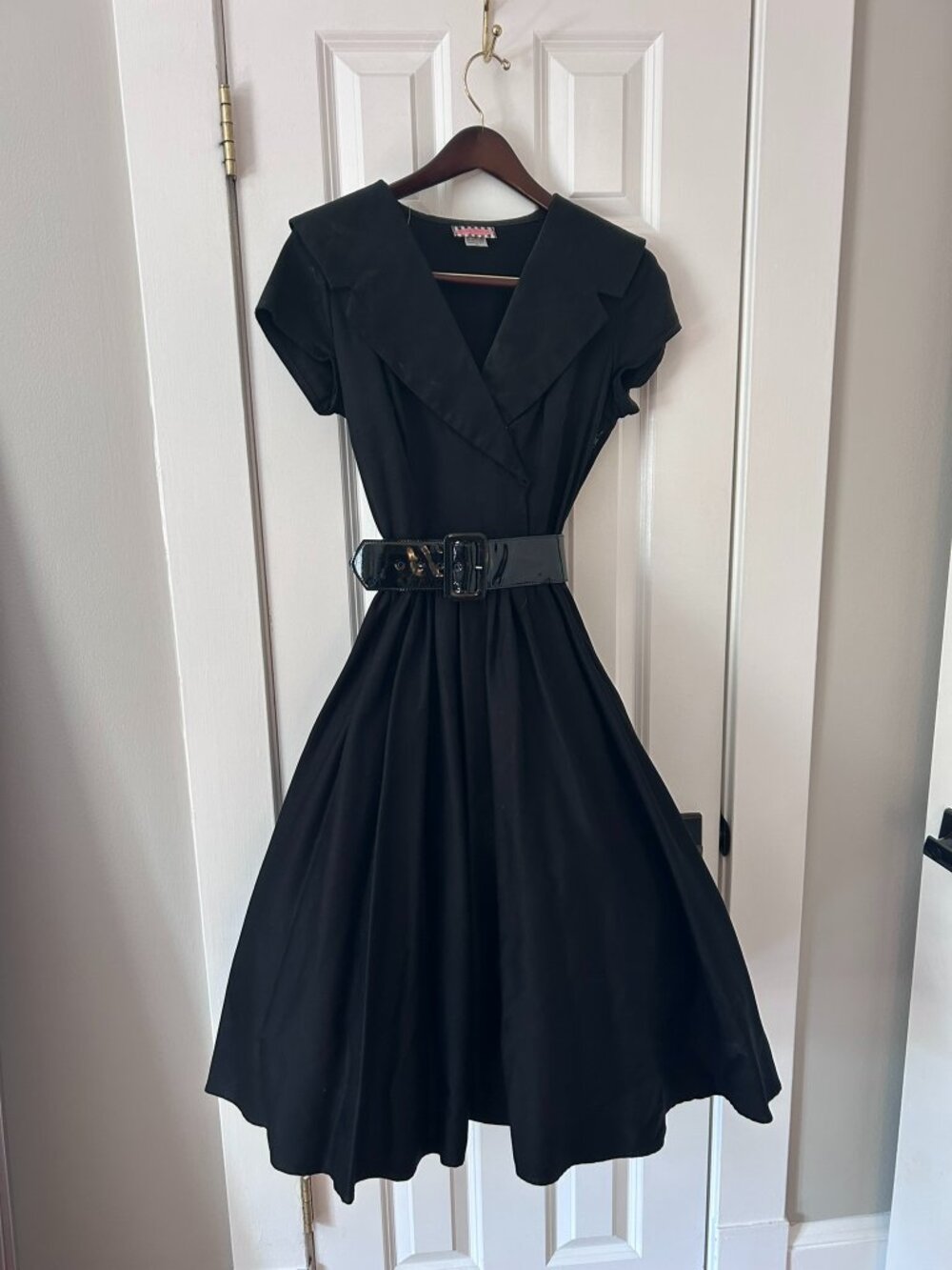 Pinup Couture Black Retro 50s Swing Dress Shawl Collar w/ Petticoat Size M